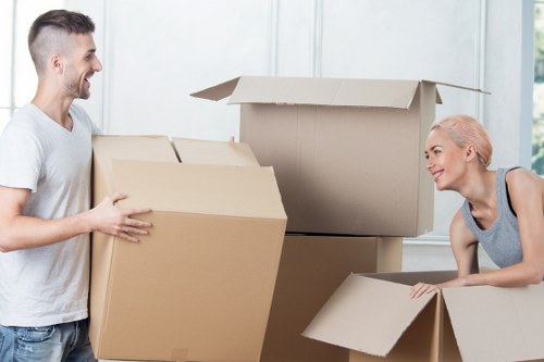 Brookgreen office relocation planning with labeled boxes and structured workspace setup